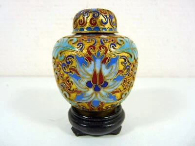 FRASCO CUBIERTO CLOISONNE CHINO - CON SOPORTE Altura total: 3,14" Foto 1 de 4