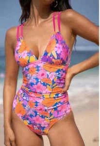Damen Disty Y Petals Bauchkontrolle Einteiler Badeanzug - CUPSHE Pink Größe S - Bild 1 von 8