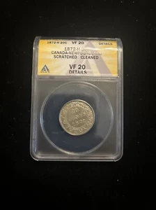 1872 H Canada Newfoundland 20 Cents Anacs Vf20 Details Cleaned Scratched 20C - Picture 1 of 11