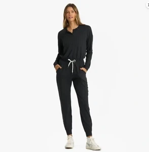 Vuori Lux Henley Jumpsuit One Piece Long Sleeve Heathered Black Sz XS EUC - Picture 1 of 13