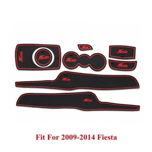 8Pcs Red Brim Car Gate Slot Cup Holder Mat Door Groove Mats For Fiesta 2009-14 - Picture 1 of 12