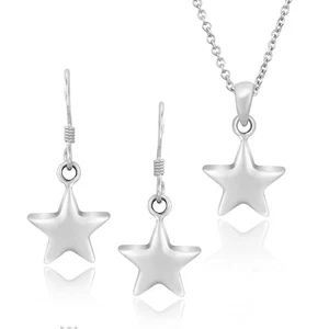Stylish Minimalist Sterling Silver Star Shape Celestial Earrings Necklace Set - Picture 1 of 5