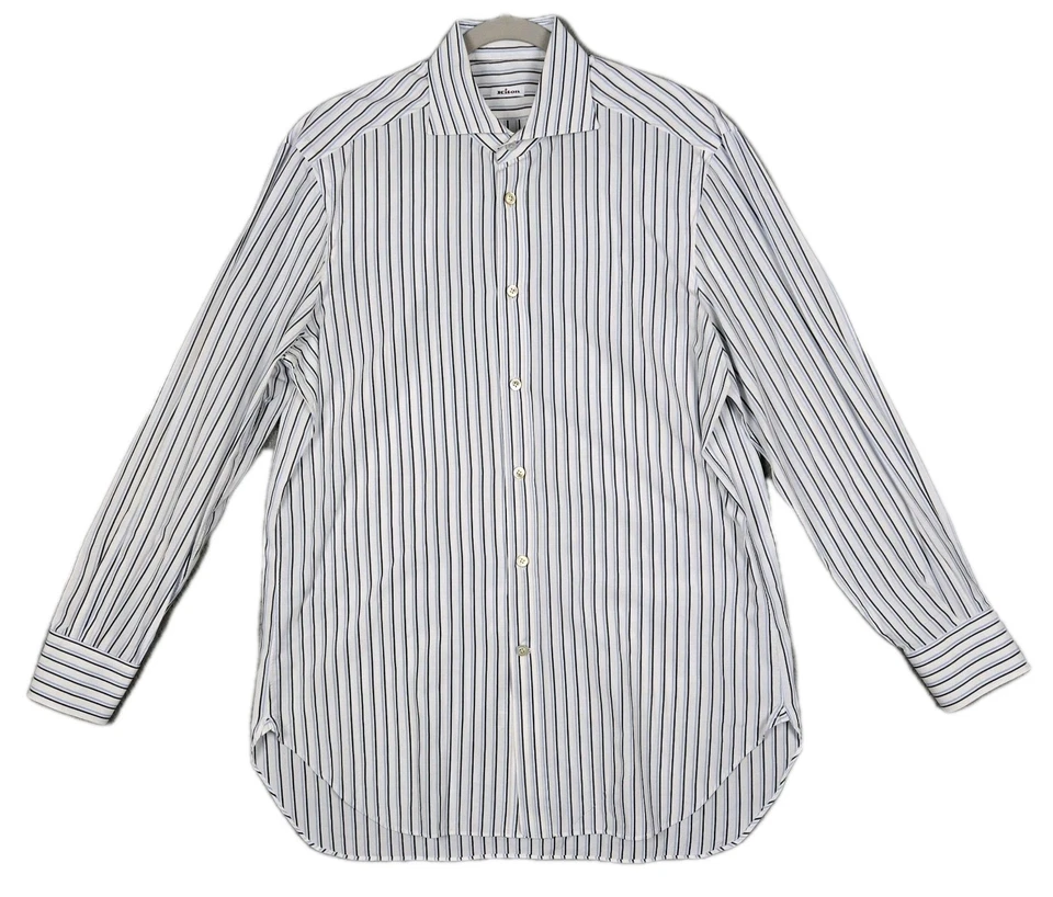 Camisa de vestir Kiton Napoli de algodón con cuello extendido blanca a rayas para hombre talla 16,5/42 Foto 1 de 4