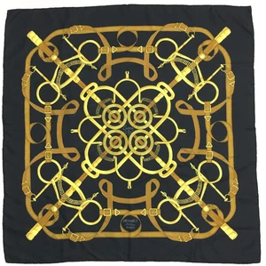 Neu HERMES Eperon d'Or - Golden Spur schwarz 100 % Seide Schal 34" 90 cm Frankreich - Bild 1 von 8