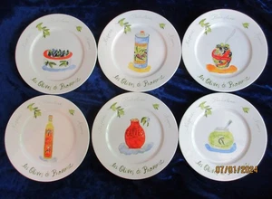 Set of 6 Crate & Barrel Les Olives de Provence 7.5" Appetizer Plates excellent - Picture 1 of 18