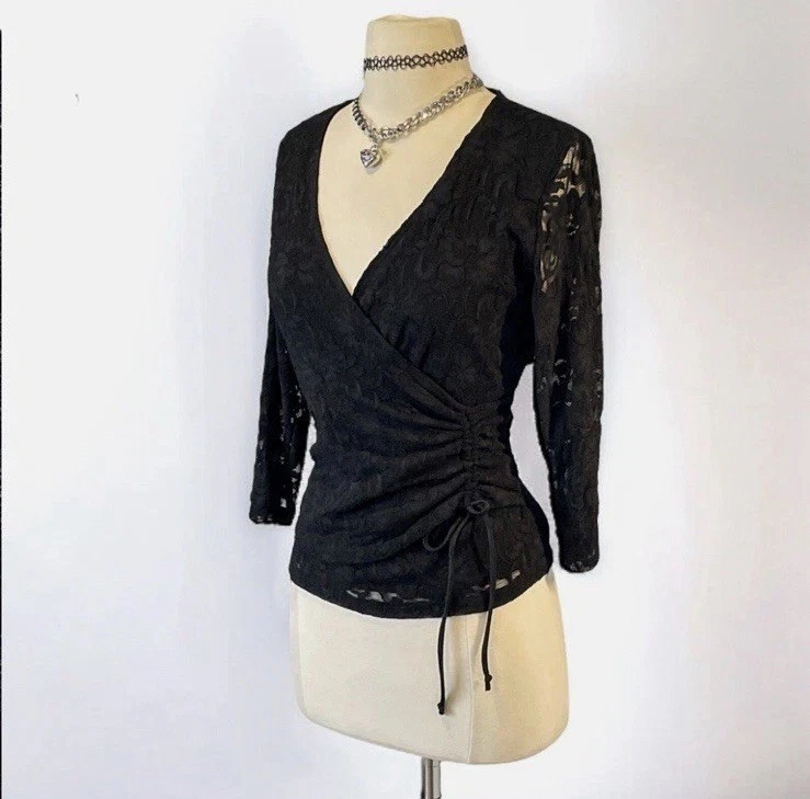 复古花边哥特式娃娃上衣 90 年代皱褶蝴蝶结浪漫奇思戈斯童话 — 第 1/4 张图片