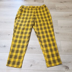 Hot Topic High Rise Plaid Tartan Ankle Pants 2x Cyber Punk Emo Goth Y2K Mustard - Picture 1 of 7