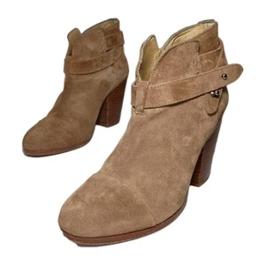 Rag & Bone Harrow Suede Ankle Boots in Beige Block Heel Ankle Strap Size 37 US 7 - Picture 1 of 24