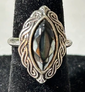 Vintage Silver Tone Faceted Black Hematite? Ring, AVON SZ5 - Picture 1 of 7