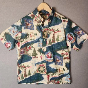Reyn Spooner Mele Kalikimaka Hawaiian Christmas Shirt Boys L Blue Limited Issue - Picture 1 of 5