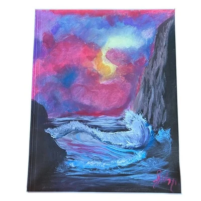 Печать оригинальная акриловая картина океанская волна закат «Души рисуют небо» - Изображение 1 из 4