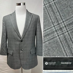 Haggar Men's 42S Gray Plaid 2-Button Tailored Fit Blazer Jacket - Picture 1 of 7