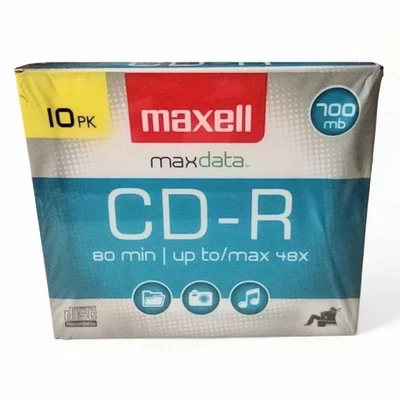 Maxell CD-R Media - 80 Min 700 Mb Up To/Max 48x - 10 Pk Slim Jewel Case NEW - Image 1 of 4