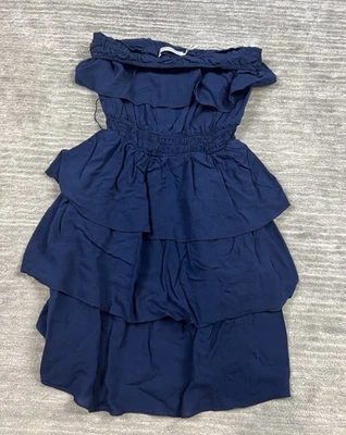 Vestido Body Central Mujer Pequeño Azul Sin Tirantes Mini Volantes En Niveles Foto 1 de 4