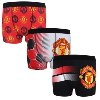 Manchester United Boys Boxer Shorts 3 Pack Crest Kids OFFICIAL Football Gift