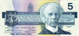 1986 Canada Bc-56b P95b 5 Dollar Banknote UNC Thiessen & Crow - Picture 1 of 2