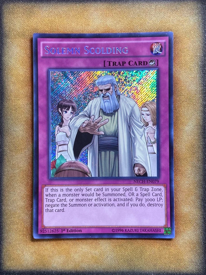 Yugioh Solemn Scolding NECH-EN079 Secret Rare 1st Ed NM - Image 1 of 1