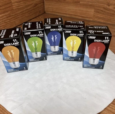 FEIT Multicolor 11 Watt 130 Volt Standard Base Sign Bulb Lamp 5 Colors New - Image 1 of 4