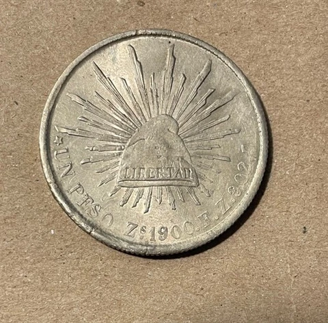 Mexico - 1900 ZsFZ Large Silver Peso - Nice Cover