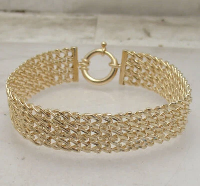 Solid Diamond Cut Mesh Wowen Bracelet 14K Yellow Gold Plated Silver QVC - Image 1 of 4