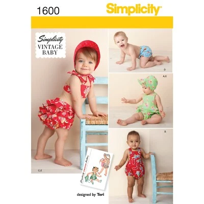 SIMPLICITY 1600 VINTAGE BABY ROMPER BIKINI PANTIES Sewing Pattern Sizes XXS - L - Image 1 of 4