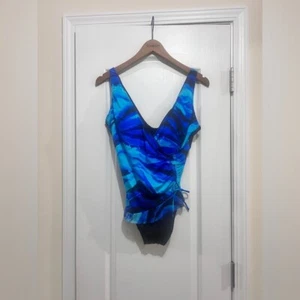Longitude Plus Size One Piece Blue and Black Swimsuit- sz 14 - Picture 1 of 4