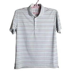 G/FORE G4 Größe Medium Herren Poloshirt Performance Golf weiß blau gestreift GFore - Bild 1 von 10