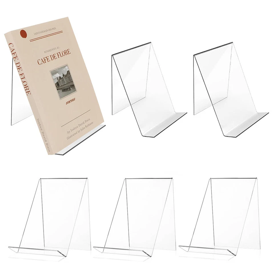 Soporte para libros de acrílico sin repisa 5 piezas para mostrar imágenes, libros, obras de arte Foto 1 de 4