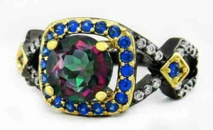 LAB 2.12 Cts MYSTIC TOPAZ & WHITE SAPPHIRE RING .925 SILVER PLATED NWT #7 - Picture 1 of 5