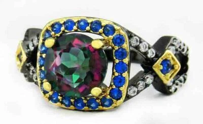 LAB 2.12 Cts MYSTIC TOPAZ & WHITE SAPPHIRE RING .925  SILVER PLATED  NWT #7 - Image 1 of 4