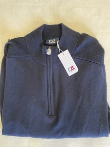 CUTTER & BUCK 1/4 Zip Mock Neck Wool Blend Sweater IES Logo in Navy Size M NWT - Picture 1 of 5
