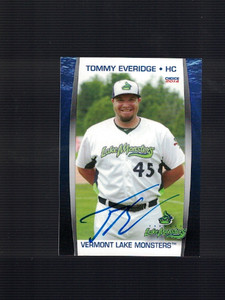 Tommy Everidge Vermont Lake Monsters Signed 2014 Card W/Our COA