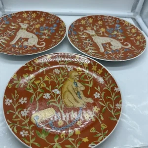 Vintage Set 3 Seymour Mann Salatteller 7 1/2" Flämischer Wandteppich Jagd Hunde & Affe - Bild 1 von 6
