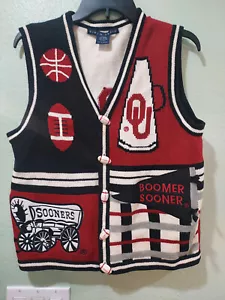 University of Oklahom Red Medium Knit Cardigan Sweater Vest Boomer Sooner Logo - Picture 1 of 2