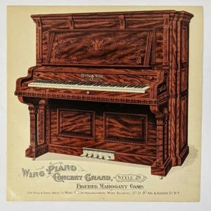 1904 Antique COLOR Print Wing Piano Concert Grand, Figured Mahogany Case - Picture 1 of 1