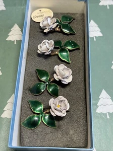Bovano of Cheshire Handcrafted Enamel Metal Flower Napkin Rings NEW Stunning - Picture 1 of 11