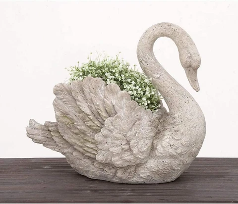 Swan Cast Grey Stone Planter Garden Decor Modern Contemporary Cover