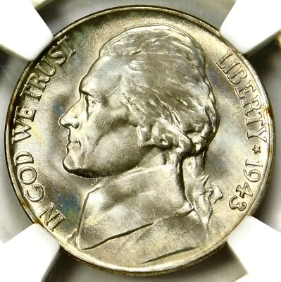 🇺🇸🤍🩵🤍🩵🥶NGC MS67+ 5FS 1943 P TYPE 2 JEFFERSON HEAD NICKEL - Image 1 of 3