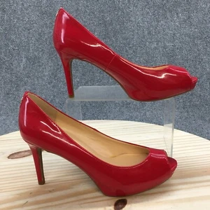 Liz Claiborne Shoes Womens 7M Slip On Pumps Red Faux Leather Stiletto Peep Toe - Picture 1 of 16
