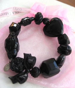 Tarina Tarantino Bracelet Heart Black Rose New Restrung new Elastic Virgin w Bag - Picture 1 of 15