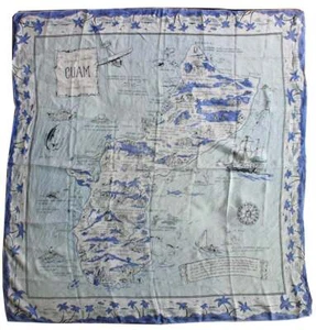 Map Guam Printed on Silk Marianas Islands Tourist Pictorial Illustrated - Picture 1 of 1