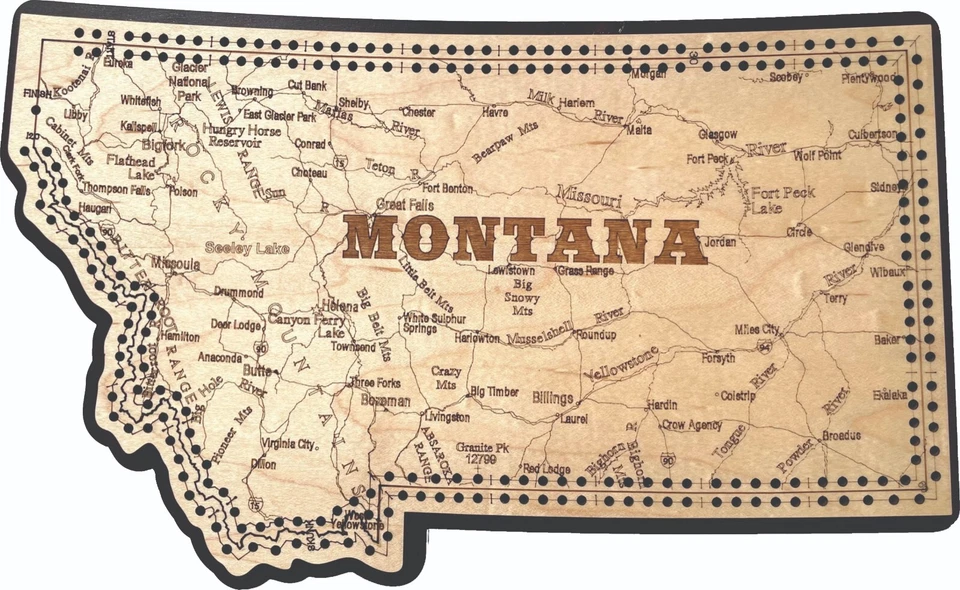Montana Cribbage Board-State Shaped-Road Atlas - Image 1 of 1