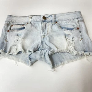 American Eagle Womens Jean Short Shorts Size 4 Stretch Distressed Light  #0195 - Picture 1 of 11