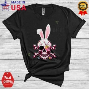 Funny Skull With Bunny Ears Easter Eggs Easter Day T-Shirt Happy Easter Day - Picture 1 of 3