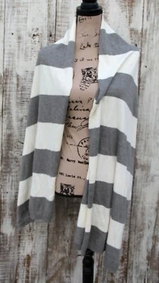 ANN TAYLOR Shawl Wrap Neck Scarf Size 82/22 White Gray Stripe NEW - Image 1 of 3