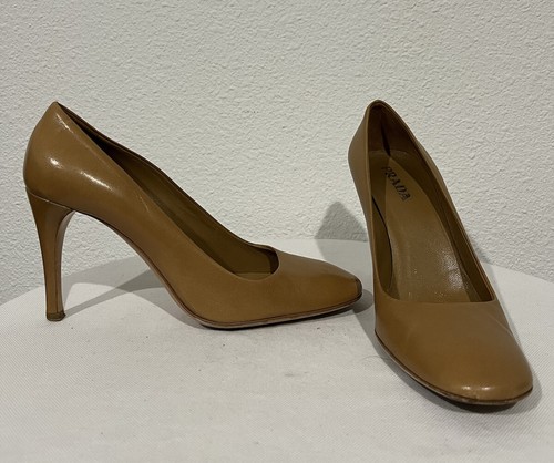 Décolleté VINTAGE PRADA Donna Marroni Tutta PELLE Punta Quadrata Tacchi Taglia US 36 5 Y2K
