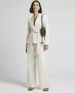 River Island Womens Beige Linen Wide Trousers Size 8 - Picture 1 of 10