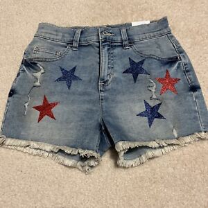 NWT Girls Justice glitter patriotic star shorts 16