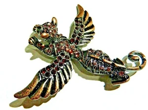 MANTICORE BROOCH copper crystal winged tiger sphinx cat wings pin rhinestone 2W - Picture 1 of 4