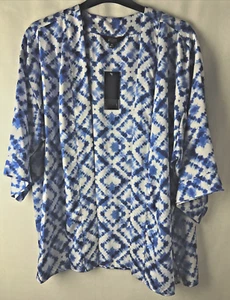 Slim Factor by Investments Size Plus 1X Royal Tie Dye Open Front Kimono A60 - Picture 1 of 14